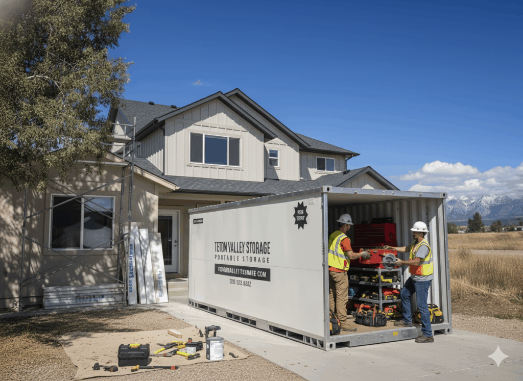 Construction crew and Teton Valley Storage portable unit Teton Valley Storage